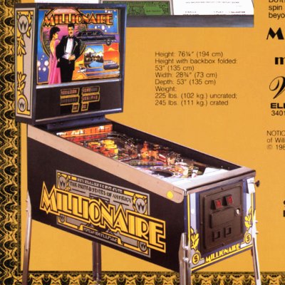 williams, millionaire, pinball, sales, price, date, city, condition, auction, ebay, private sale, retail sale, pinball machine, pinball price