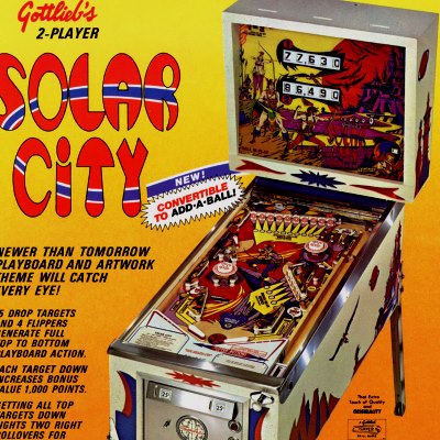 gottlieb, solar city, pinball, sales, price, date, city, condition, auction, ebay, private sale, retail sale, pinball machine, pinball price