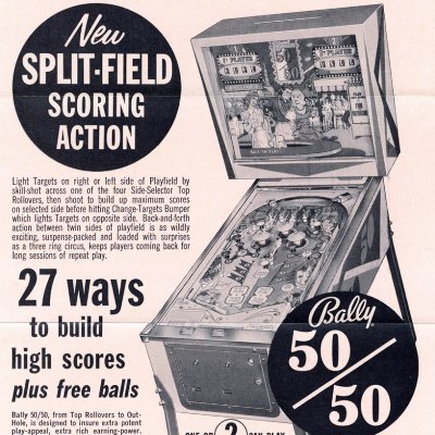 bally, 50/50, pinball, sales, price, date, city, condition, auction, ebay, private sale, retail sale, pinball machine, pinball price